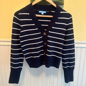 Draper James Womens XS Navy & White Striped Button-Up Cardigan Sweater